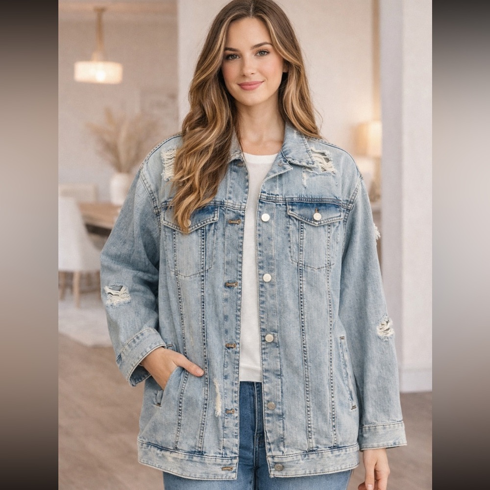 EXPRESS Oversized Distressed Denim Jacket